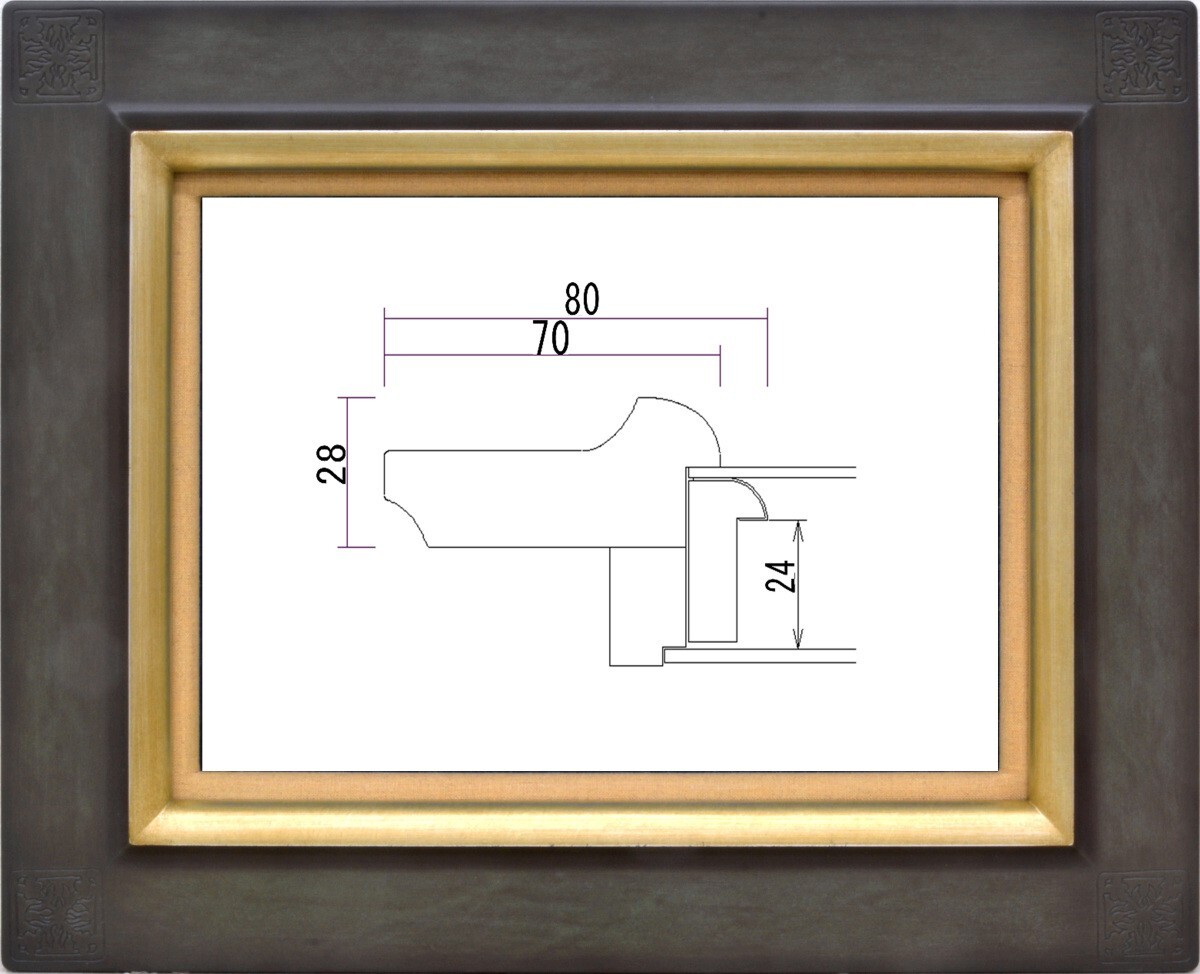 額縁 油絵/油彩額縁 木製フレーム 高級額縁 アクリル付 7103 サイズ F6号 アッシュグレー拍卖