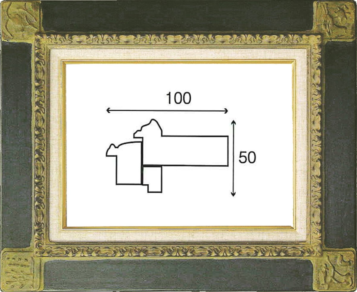 油絵/油彩額縁 木製フレーム 手作り ハンドメイド UVカットアクリル付 6306 サイズ F12号 グリーン拍卖