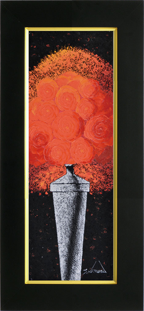 油彩画 洋画 肉筆絵画 セレクトアート (額縁 フレーム付き) WSMサイズ 木村 茂 「赤薔薇」 3450 WSM ブラック拍卖