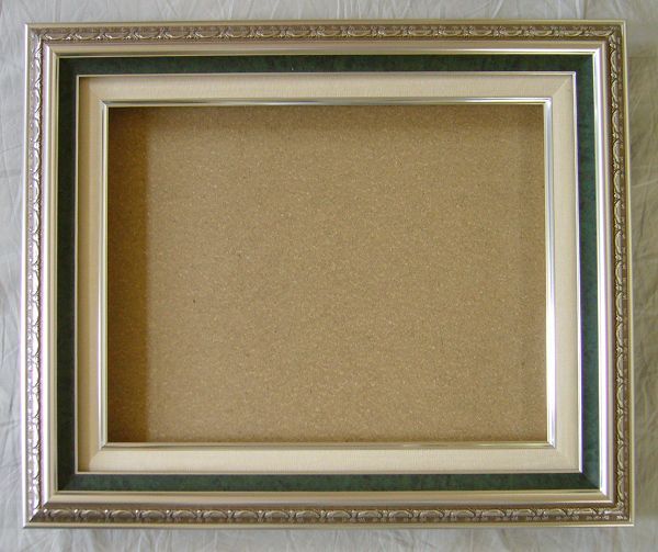 額縁 油絵/油彩額縁 樹脂製フレーム 9586 サイズ F6号 S/グリーン 銀 緑拍卖