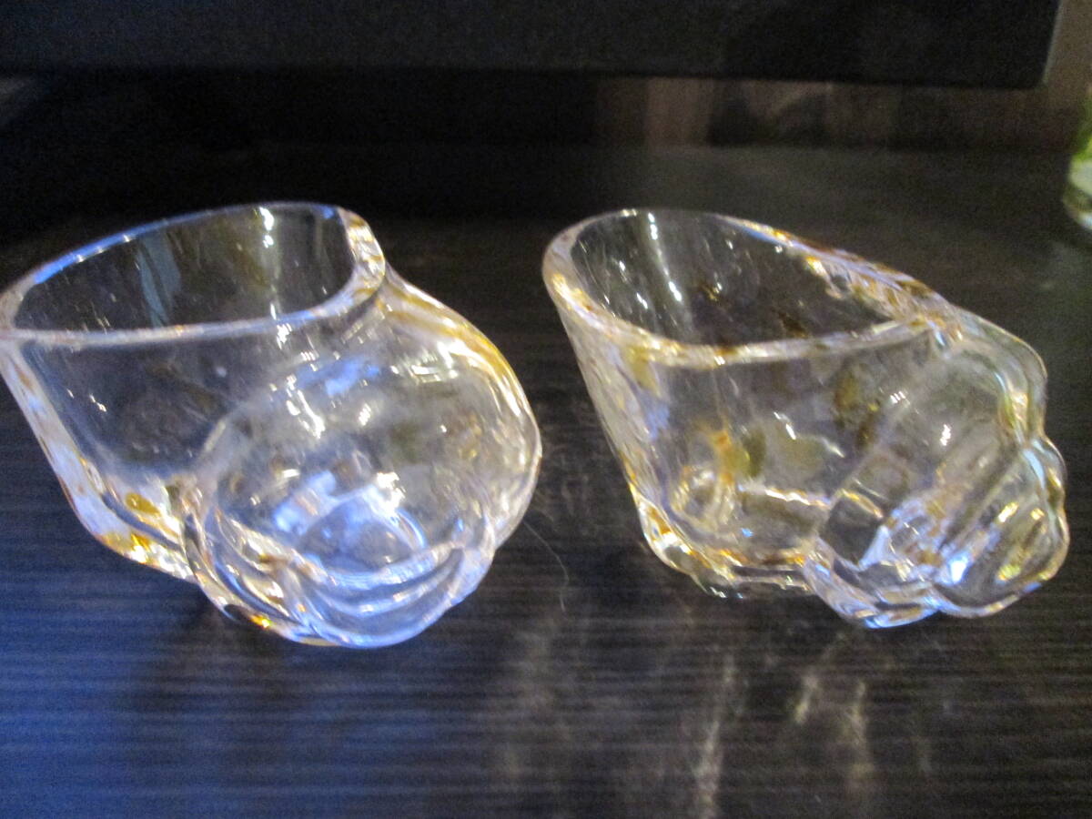 ☆お料理屋さんの器 硝子製 巻貝形 小向付 二客 ガラス小鉢/茶懐石/割烹/日本料理拍卖