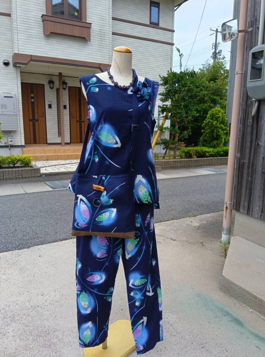 着物リメイク②木綿の浴衣 チュニック、パンツなど5点セット拍卖