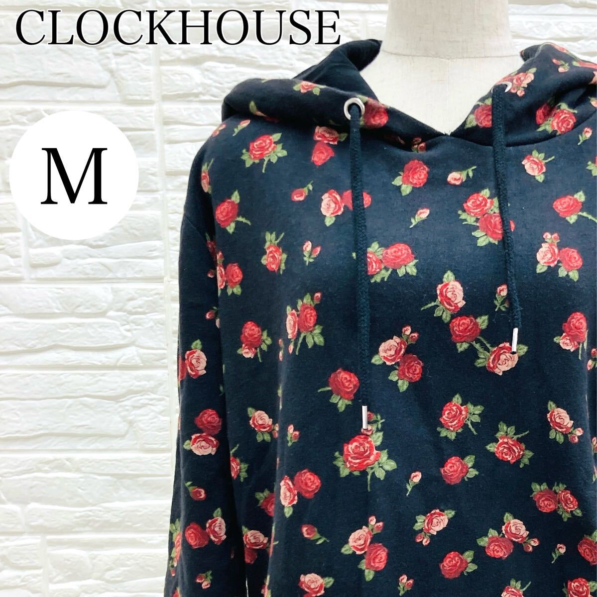 【A3995】 Ckh CLOCKHOUSE クロックハウス Mサイズ トップス トレーナー パーカー フーディー 薔薇 花柄 カジュアル レディース スエット拍卖