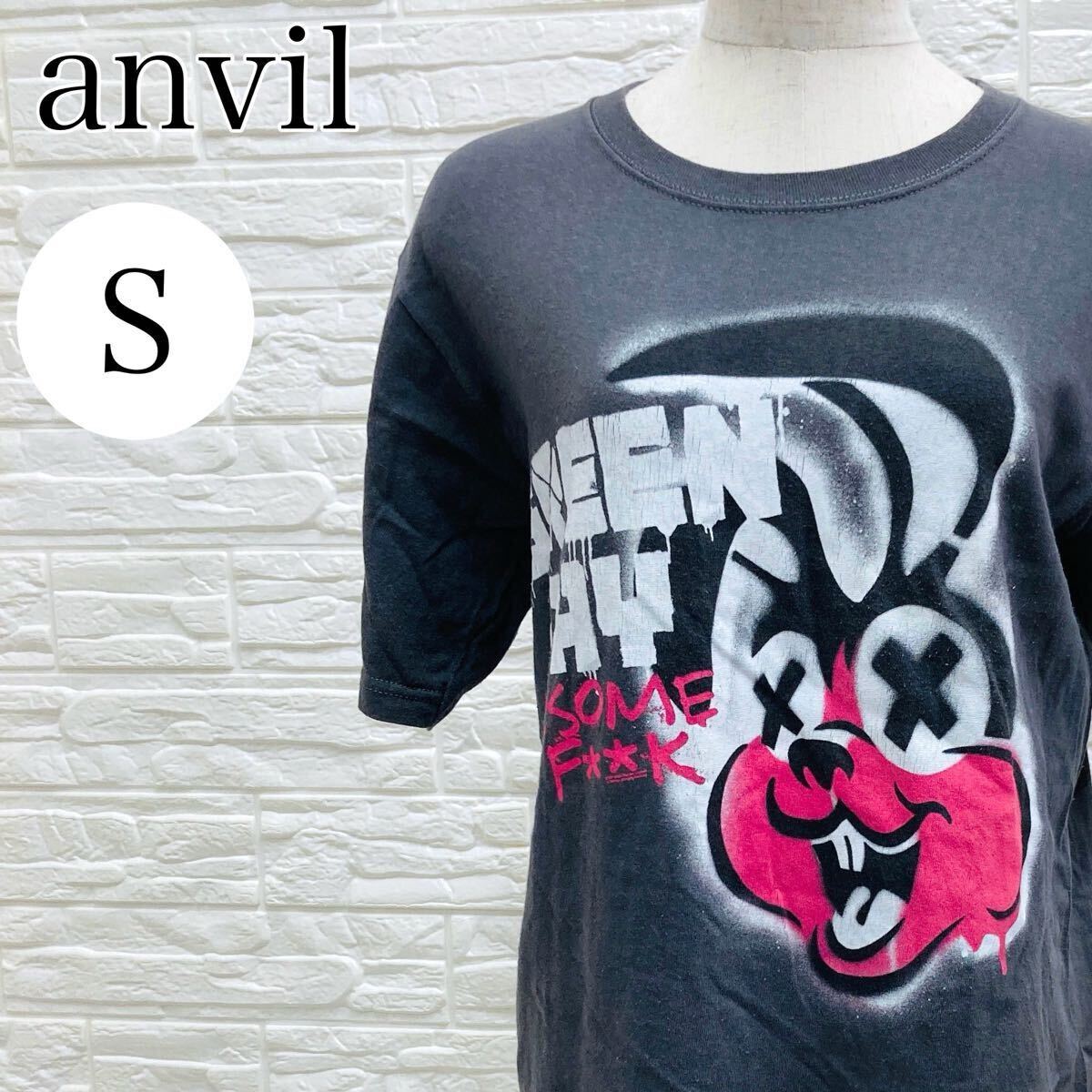 【AA3911】 anvil アンビル アンヴィル S Tシャツ トップス プルオーバー カットソー グレー(灰) プリント グラフィック 半袖 カジュアル拍卖