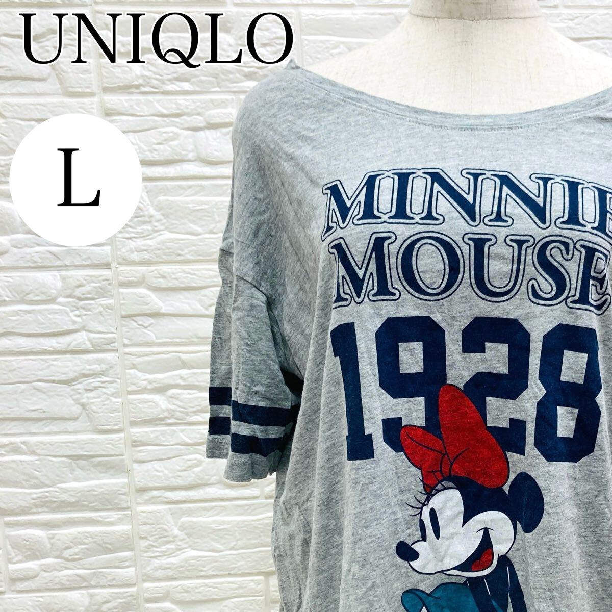 【AA3993】 UNIQLO クニクロ Lサイズ Disney ディズニー レディース Tシャツ トップス カットソー プルオーバー グレー ミニーマウス拍卖
