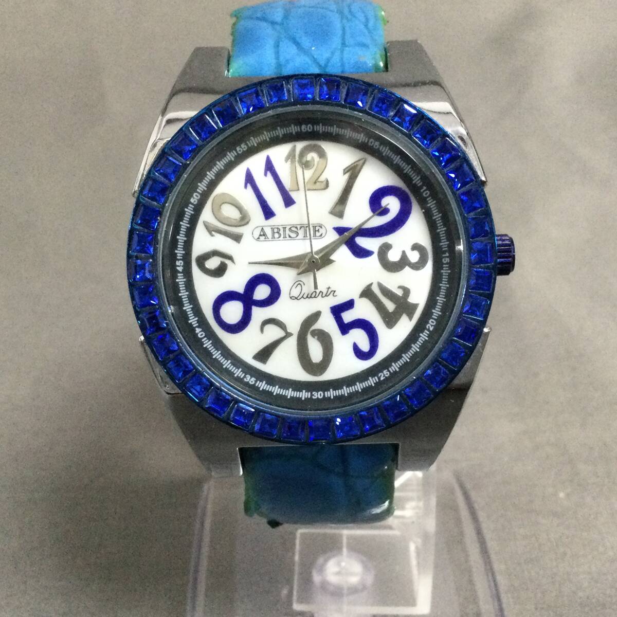 577/3 GJ71377 ABISTE アビステ 稼動 ブルー ストーン レザーベルト レディース 腕時計拍卖