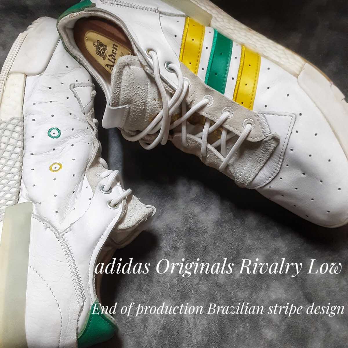 最値!定14300円!生産終了!ブラジリアンストライプ!高性能ブーストソール!アディダス ライバルリー RM高級スニーカー!ホワイト!白黄緑 27.5拍卖