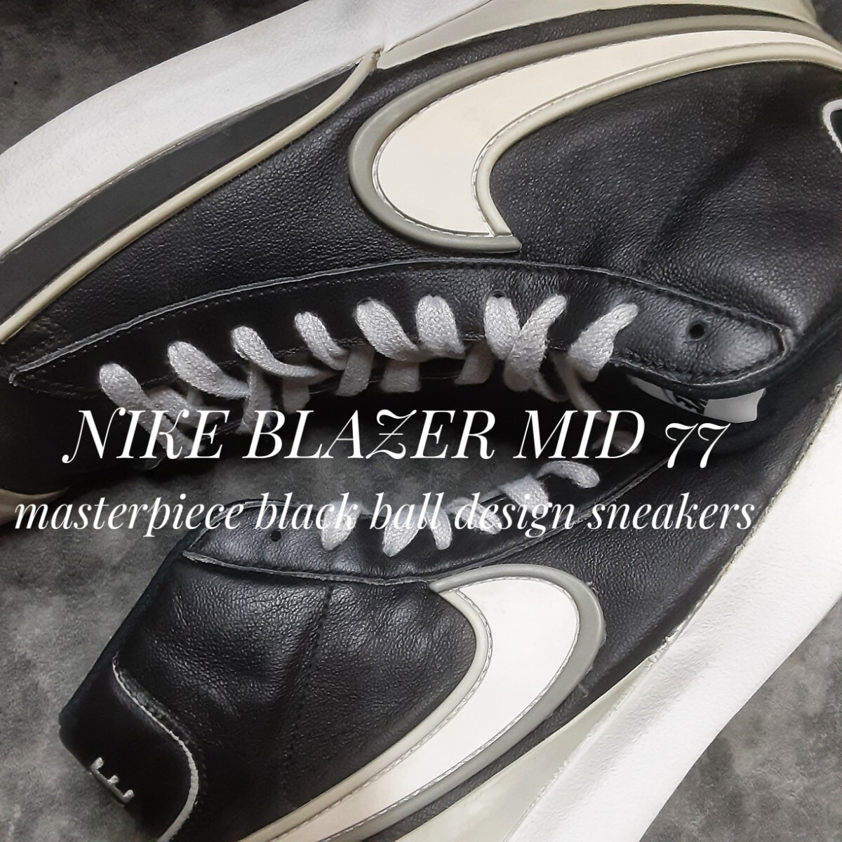 最値!希少20年製!名作ブラックボール!完売プレミアムレザー×立体スウォッシュ!ナイキ ブレザー ミッド 77高級スニーカー!黒灰色白 27cm拍卖