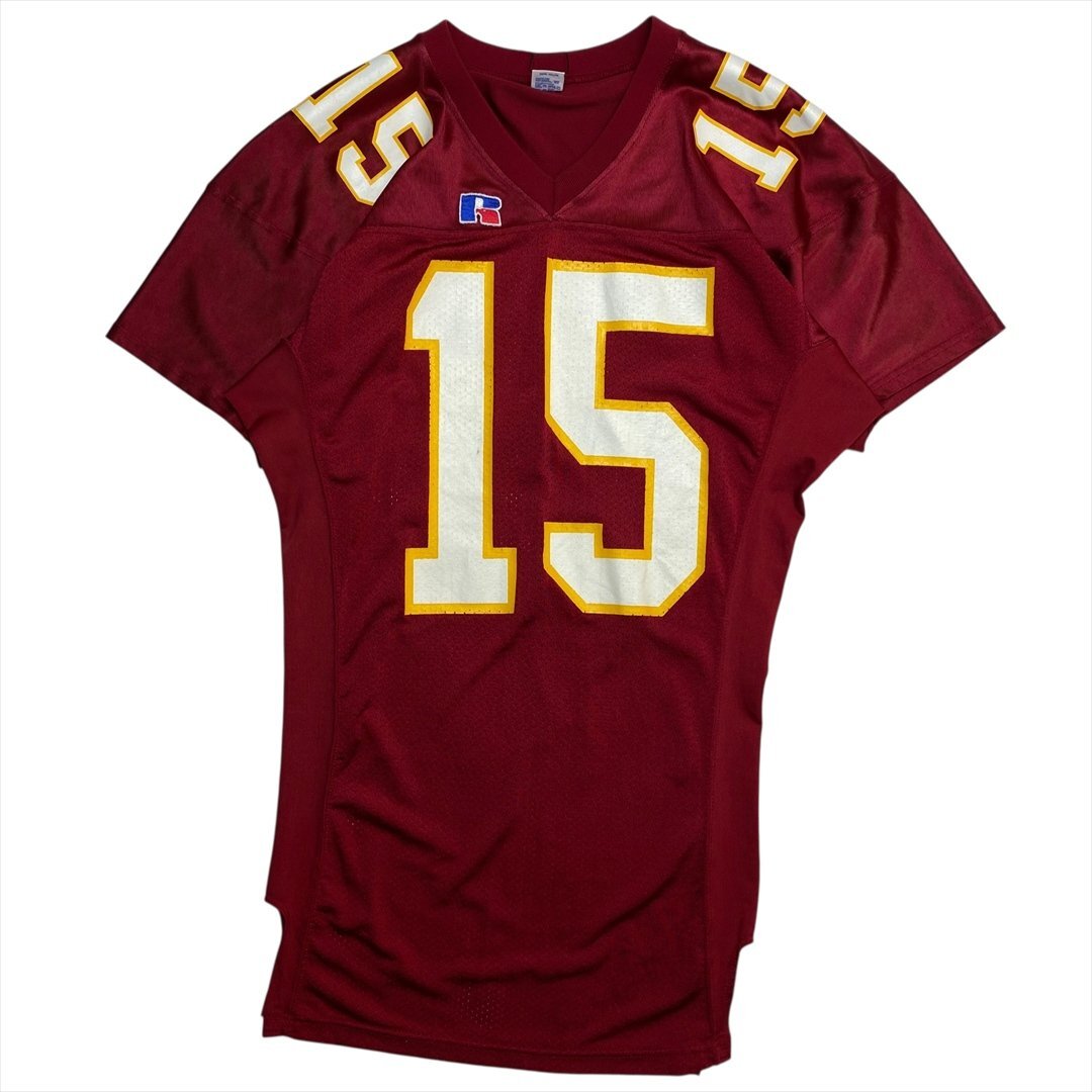 Vintage 90s RUSSELL ラッセル #15 アメフト ゲーム シャツ 半袖 レッド 古着 メンズ FREE USA製 ジャージ ユニフォーム ヴィンテージ拍卖