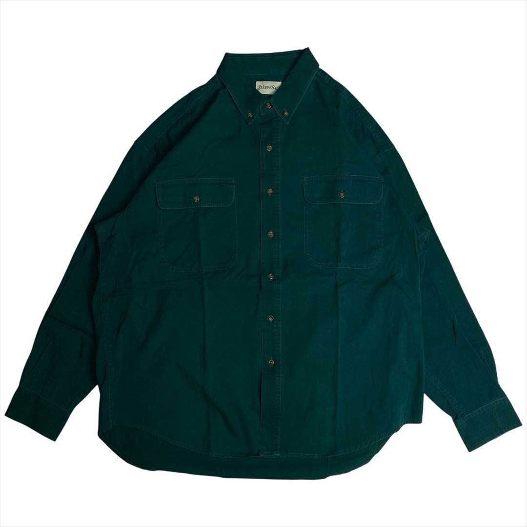Vintage 90s-00s St John's Bay ブランク 無地 フランネル シャツ 長袖 グリーン 古着 メンズ XL ネルシャツ ヴィンテージ ビンテージ拍卖