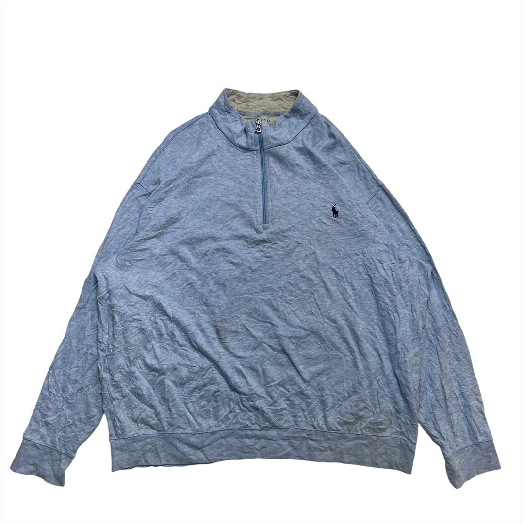 Vintage ポロ ラルフローレン ハーフジップ スウェット トレーナー ブルー POLO Ralph Lauren 古着 メンズ XXL ヴィンテージ ビンテージ拍卖