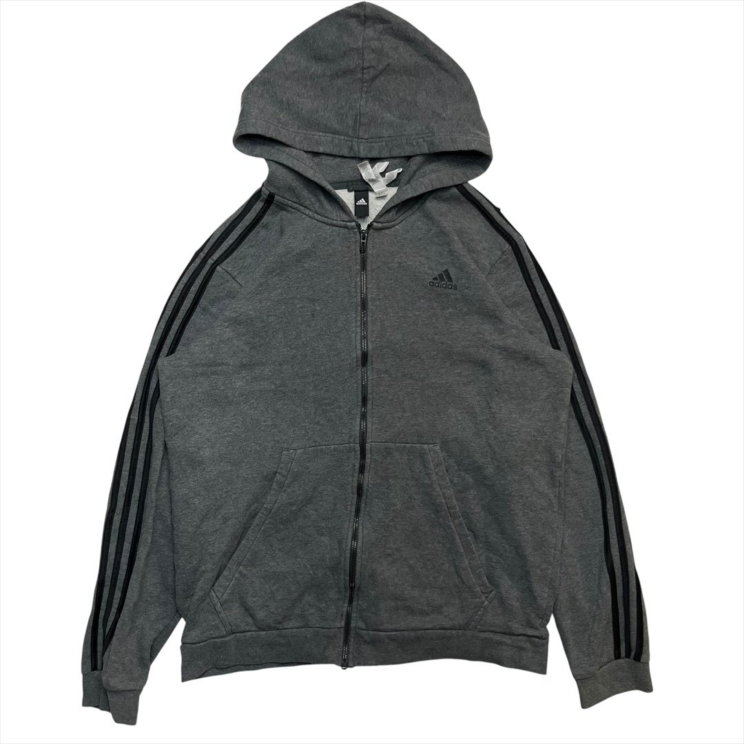 Vintage アディダス フルジップ ロゴ スウェット パーカー グレー adidas 古着 レディース XL 3本ライン ジップアップ ビンテージ拍卖