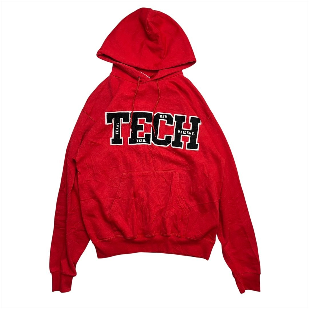Vintage 90s-00s チャンピオン TEXAS TECH レッド レイダース ロゴ スウェット パーカー レッド Champion 古着 メンズ M テック カレッジ拍卖