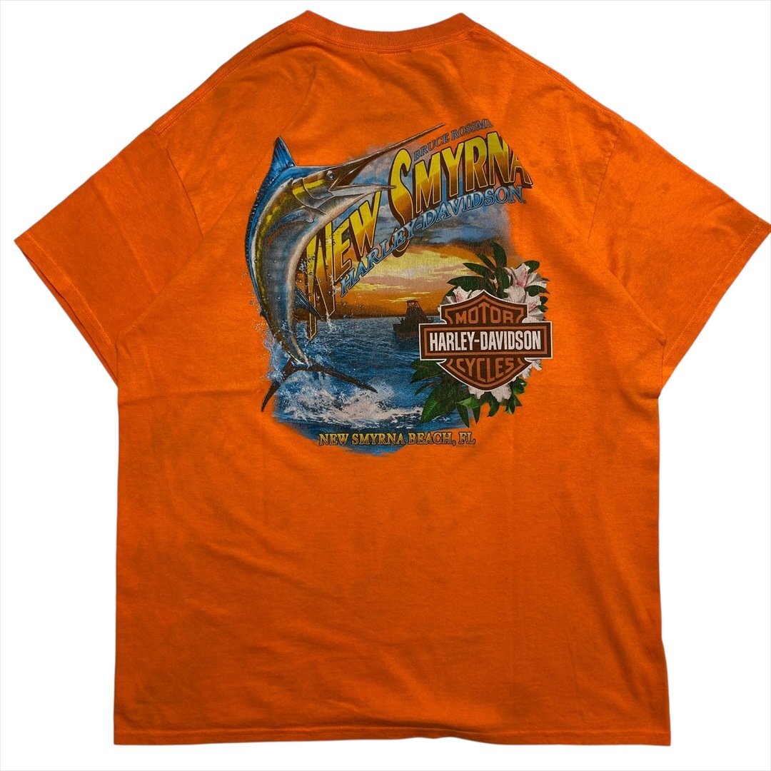 Vintage ハーレーダビッドソン New Smyrna Beach オリジナル Tシャツ 半袖 オレンジ Harley-Davidson 古着 メンズ XL ヴィンテージ拍卖