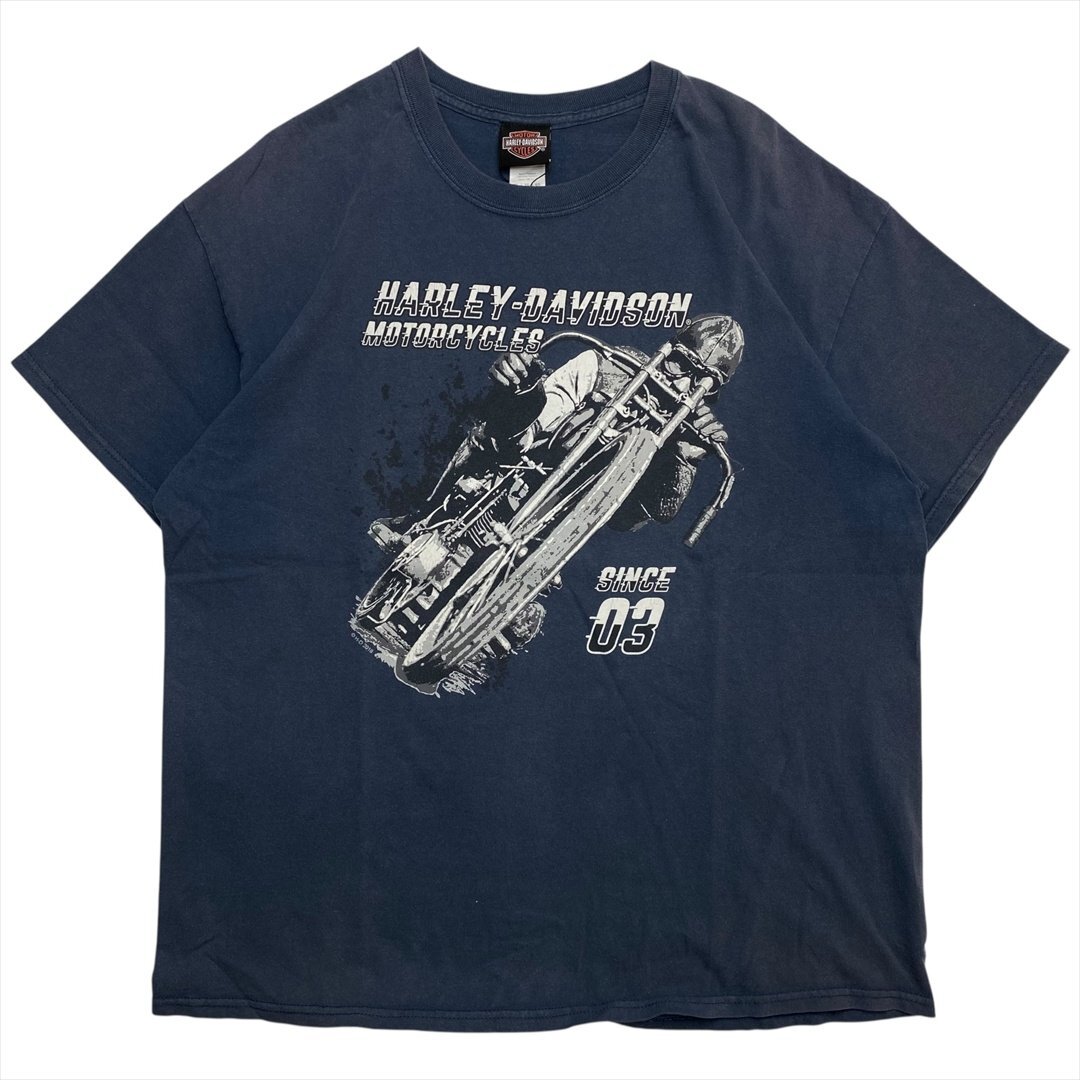 Vintage 00s ハーレーダビッドソン Military ロゴ Tシャツ 半袖 ネイビー Harley-Davidson 古着 メンズ XL オーバーサイズ ビンテージ拍卖
