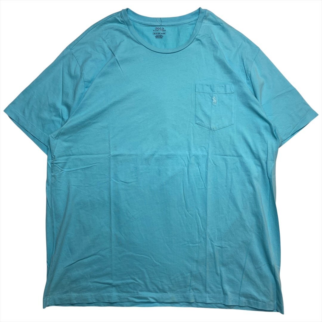 Vintage ポロ ラルフローレン ワンポイント 刺繍 ロゴ ポケット Tシャツ 半袖 ブルー POLO Ralph Lauren 古着 メンズ XXL ヴィンテージ拍卖
