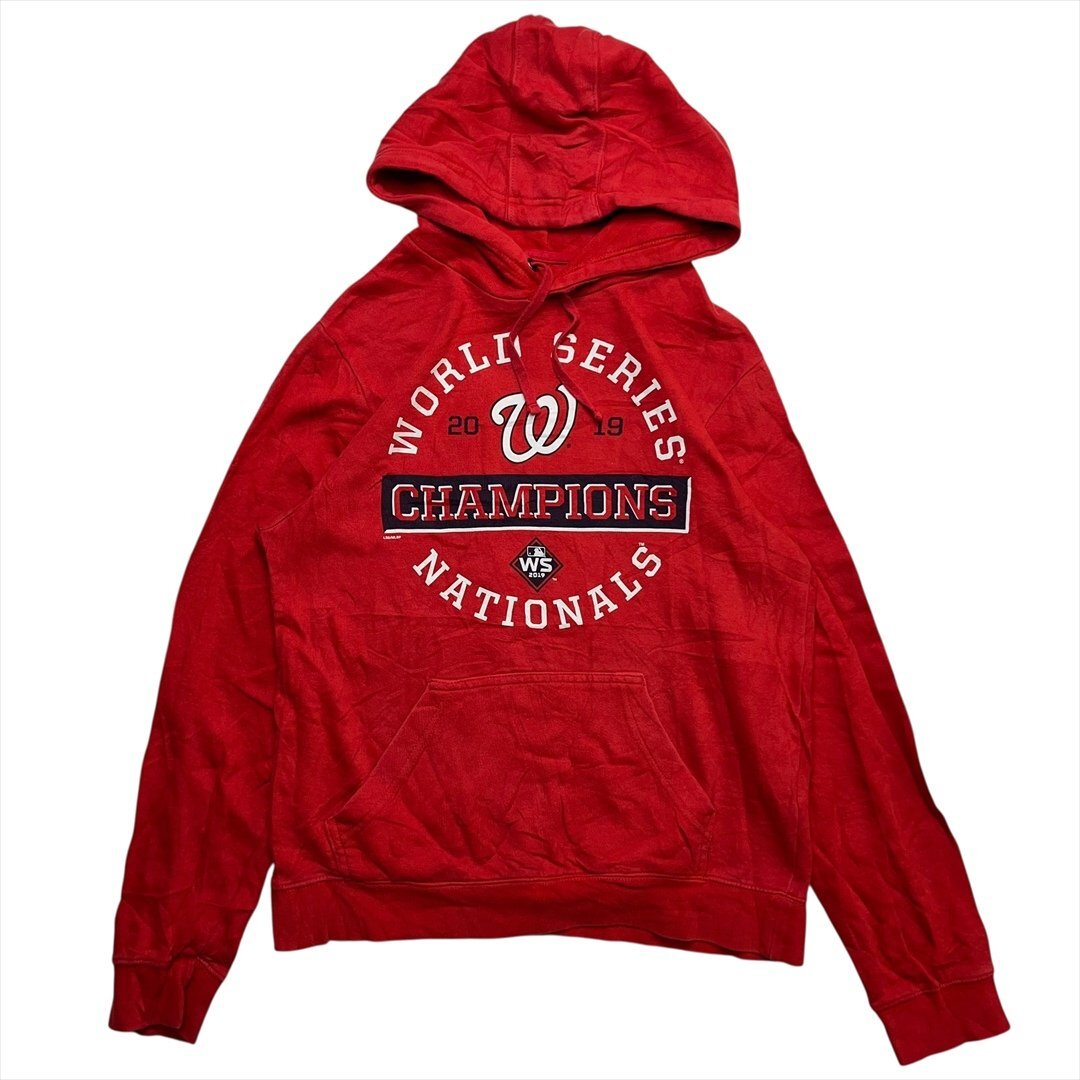 Vintage FANATICS MLB ワシントン ナショナルズ WORLD SERIES 19 優勝記念 ロゴ スウェット パーカー レッド 古着 メンズ M ヴィンテージ拍卖