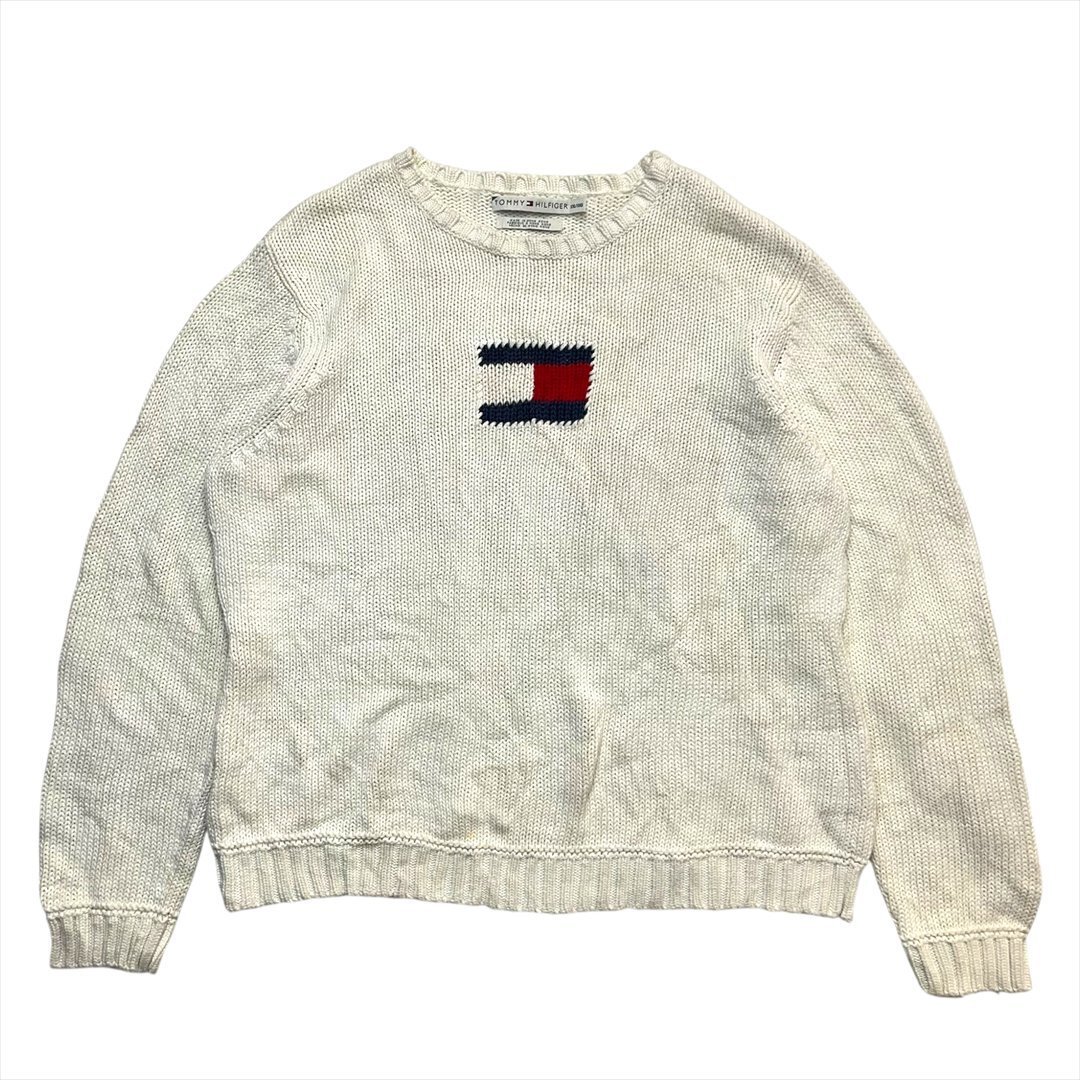 Vintage トミーヒルフィガー クラシック ニット セーター ホワイト TOMMY HILFIGER 古着 メンズ XXL ヴィンテージ ビンテージ拍卖