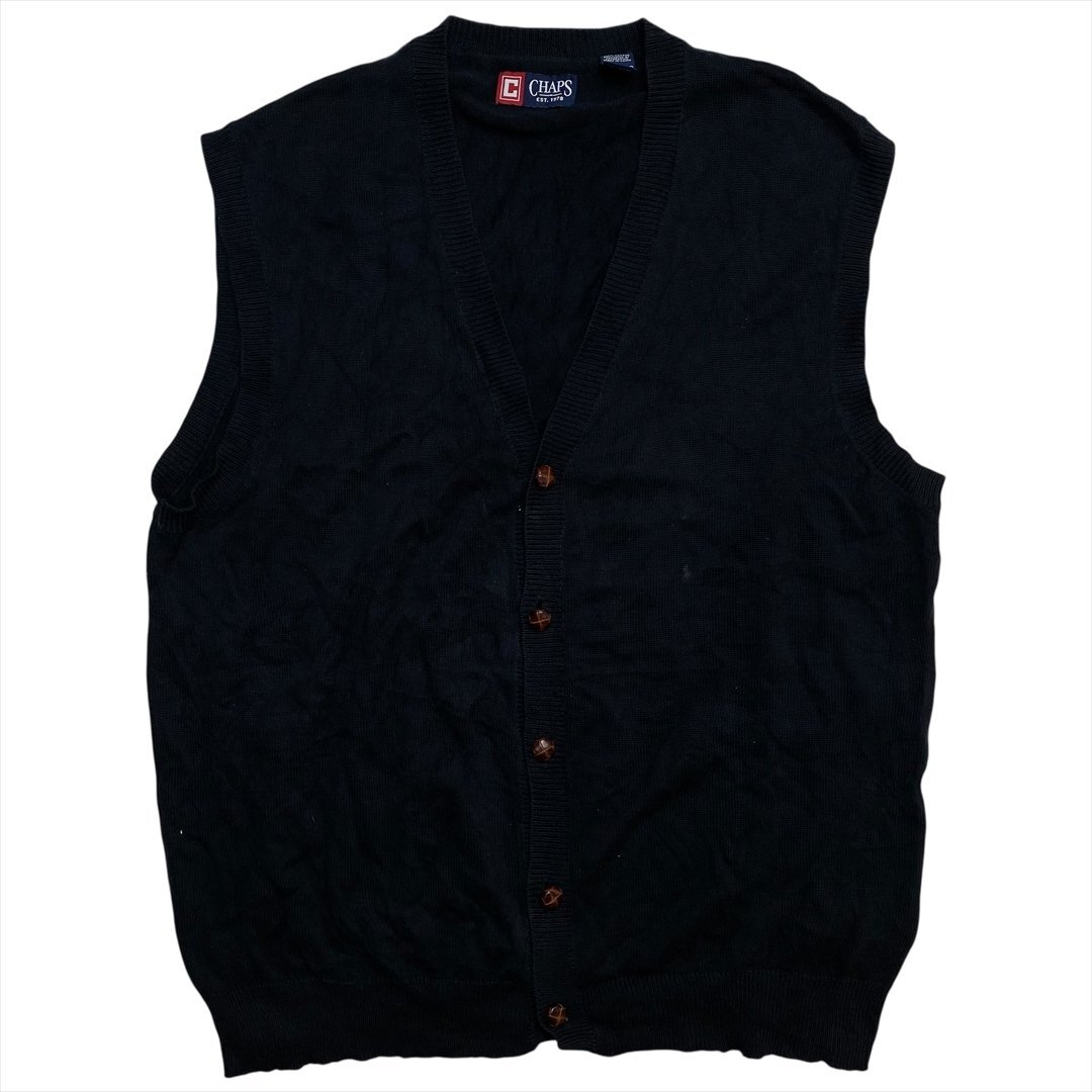 Vintage 90s チャップス ラルフローレン コットン ニット ベスト ブラック CHAPS Ralph Lauren 古着 メンズ XL くるみボタン ヴィンテージ拍卖
