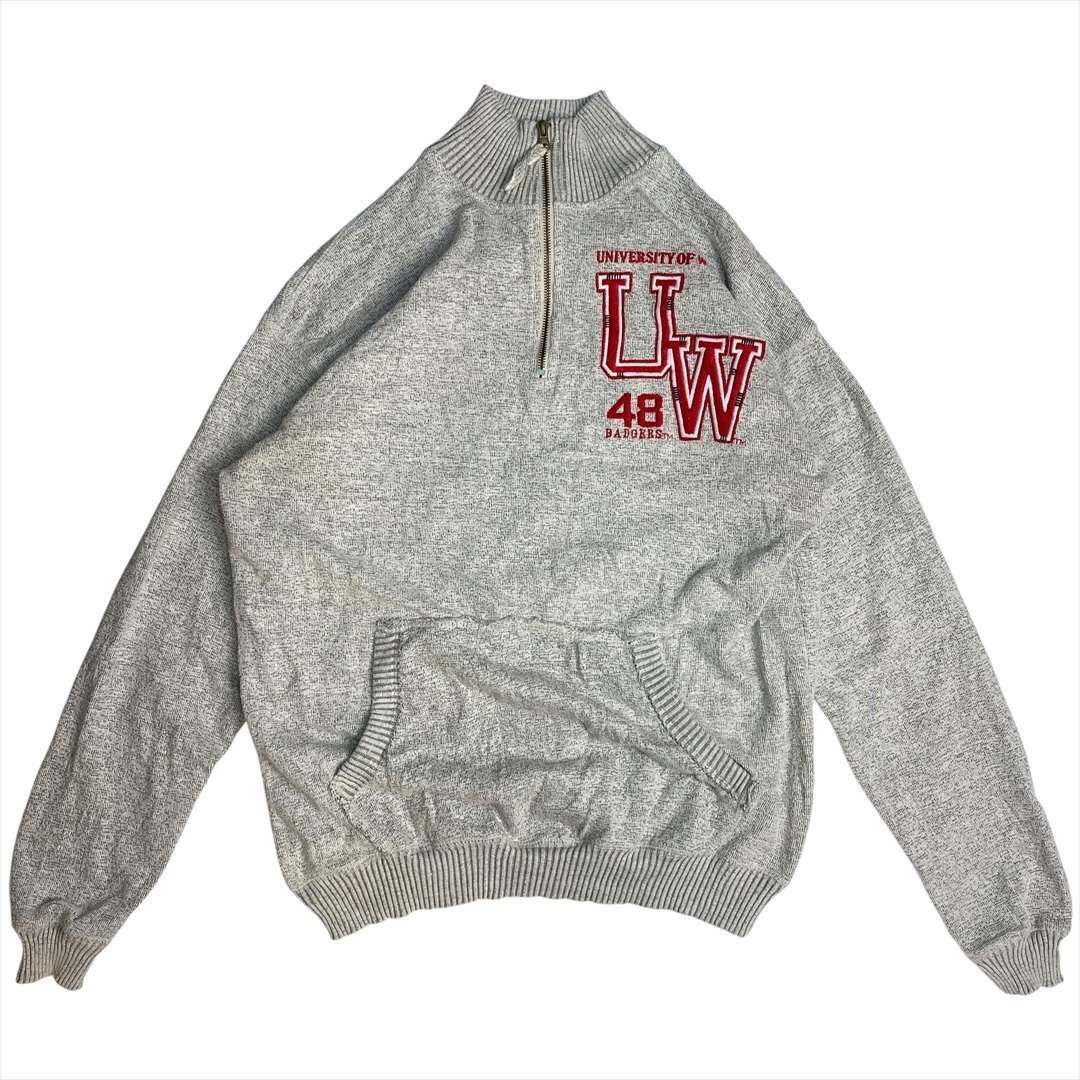 Vintage 00s TSI Sportswear ハーフジップ ウィスコンシン カレッジ ロゴ スウェット トレーナー グレー 古着 メンズ L ビンテージ拍卖
