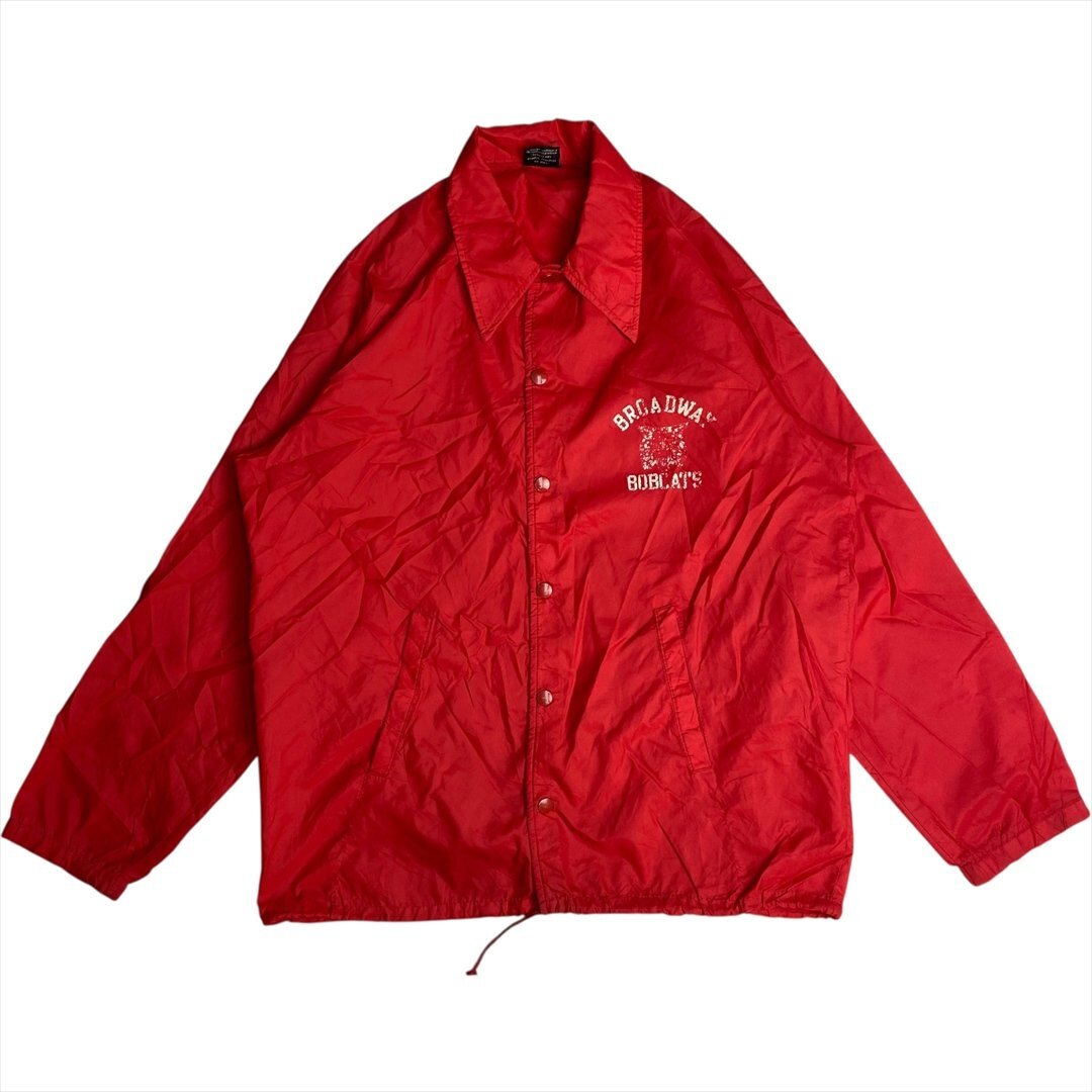 Vintage 70s-80s SPORTS MASTER BROADWAY BOBCATS ロゴ ナイロン コーチ ジャケット レッド 古着 メンズ M USA製 ヴィンテージ ビンテージ拍卖