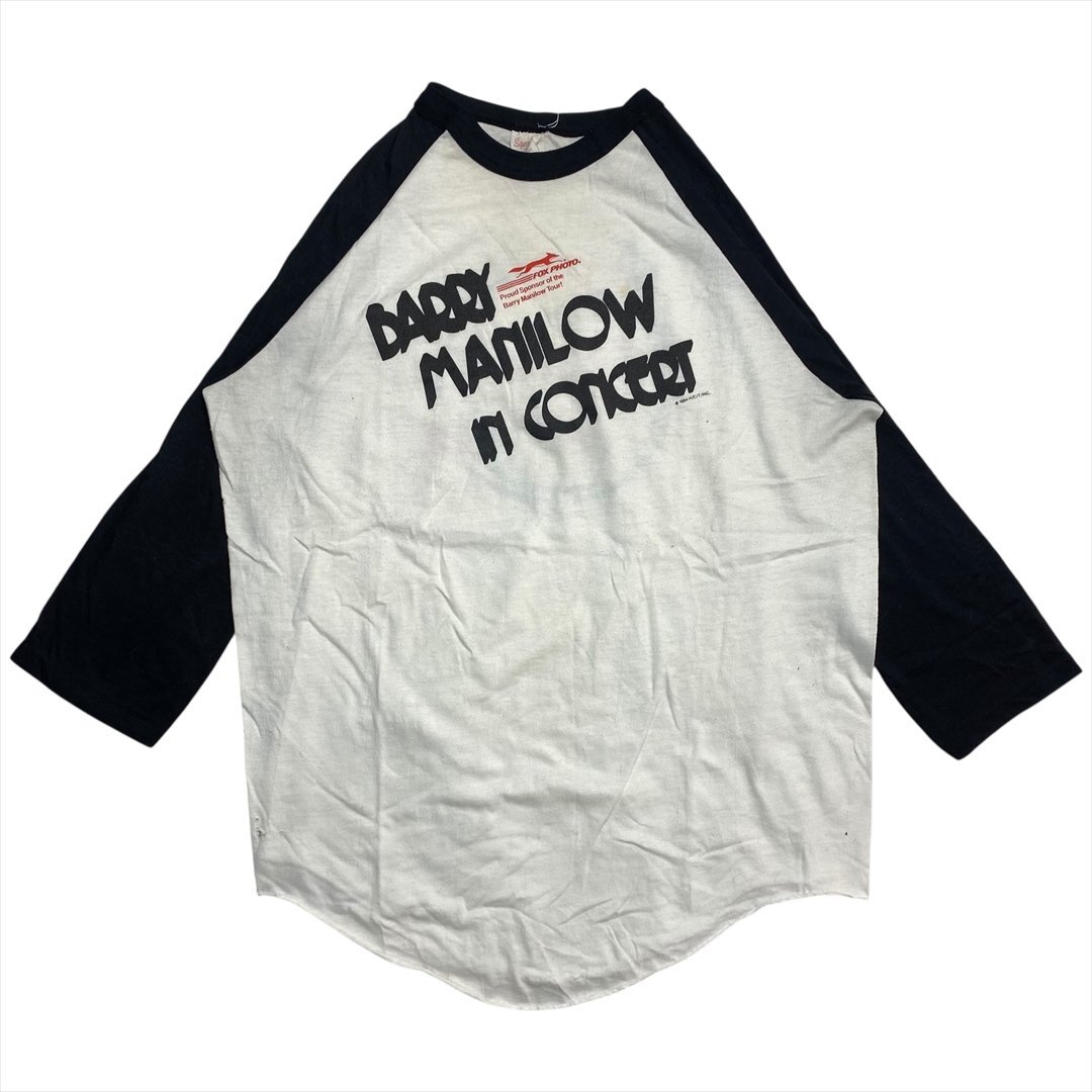 Vintage 80s BARRY MANILOW バリー・マニロウ 七分袖 Tシャツ 長袖 ホワイト 古着 メンズ XL USA製 七分丈 ラグラン ヴィンテージ拍卖