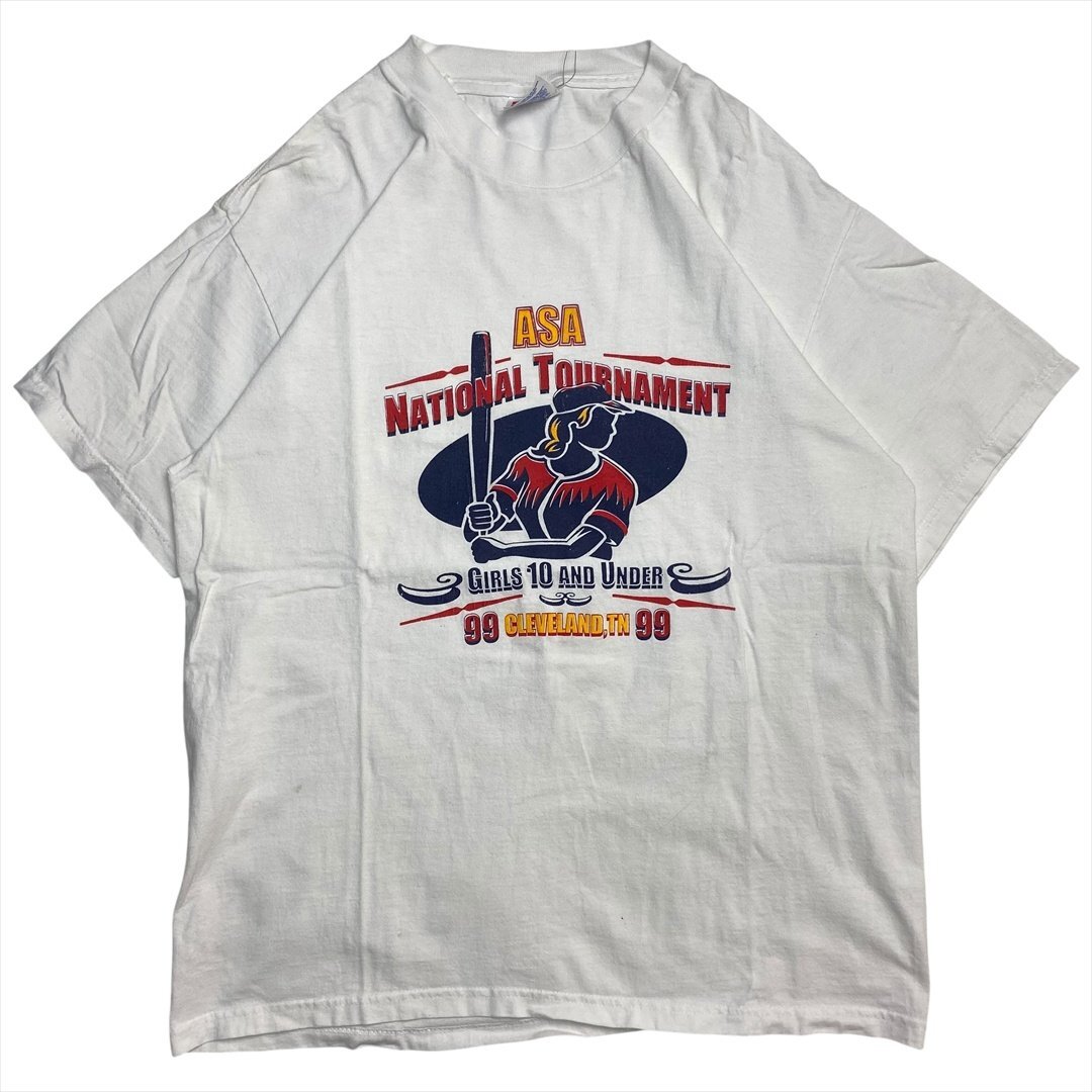 Vintage 90s Hanes ヘインズ ASA National Tournament Girls 99 ロゴ Tシャツ 半袖 ホワイト 古着 レディース L ヴィンテージ ビンテージ拍卖