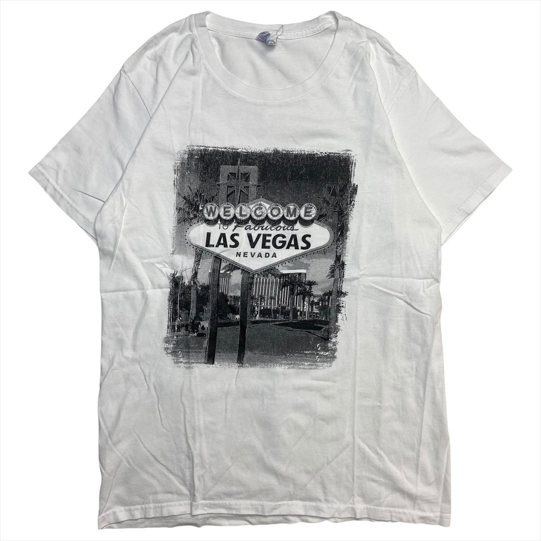Vintage 90s-00s YAZBECK Welcome to Fabulous Las Vegas ラスベガス ロゴ Tシャツ 半袖 ホワイト 古着 メンズ L ヴィンテージ ビンテージ拍卖
