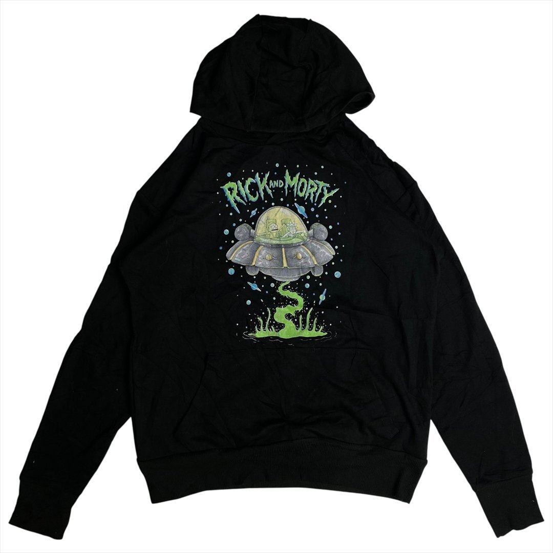 Vintage RICK AND MORTY リックアンドモーティ プリント スウェット パーカー ブラック 古着 メンズ M スエット ヴィンテージ ビンテージ拍卖