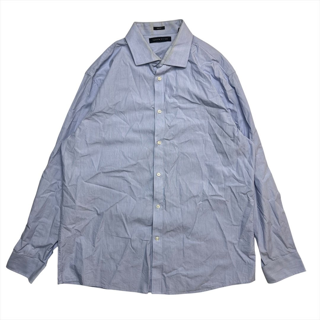 Vintage トミーヒルフィガー スリムフィット ボタンアップ シャツ 長袖 ブルー TOMMY HILFIGER 古着 メンズ L ビンテージ ヴィンテージ拍卖