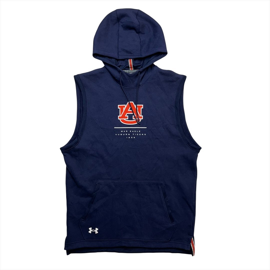 Vintage Under Armour アンダーアーマー オーバーン カレッジ ロゴ ノースリーブ スウェット パーカー ネイビー 古着 メンズ M ビンテージ拍卖