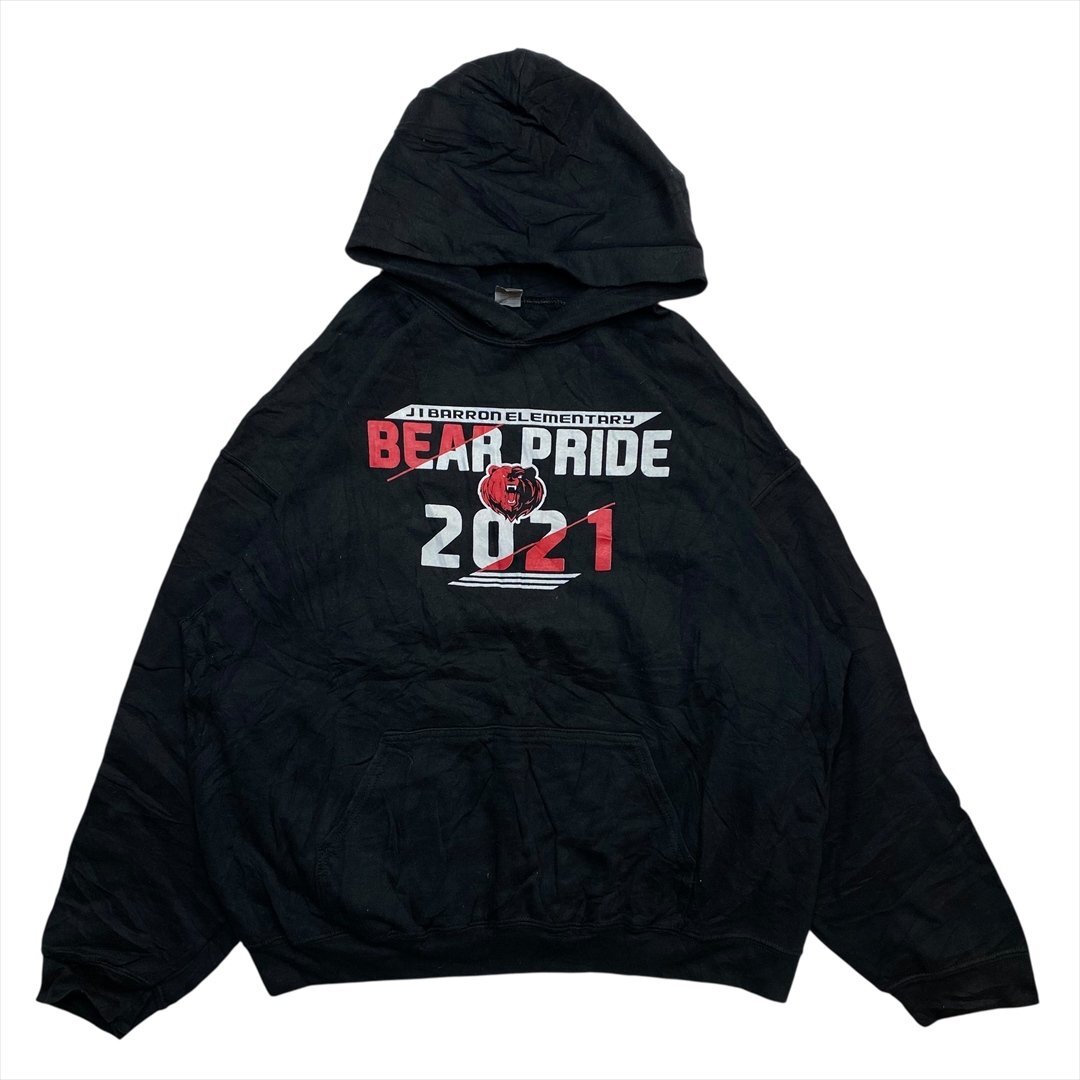 Vintage 00s GILDAN ギルダン JIバロン 小学校 BEAR PRIDE 2021 ロゴ スウェット パーカー ブラック 古着 メンズ XL スエット ビンテージ拍卖