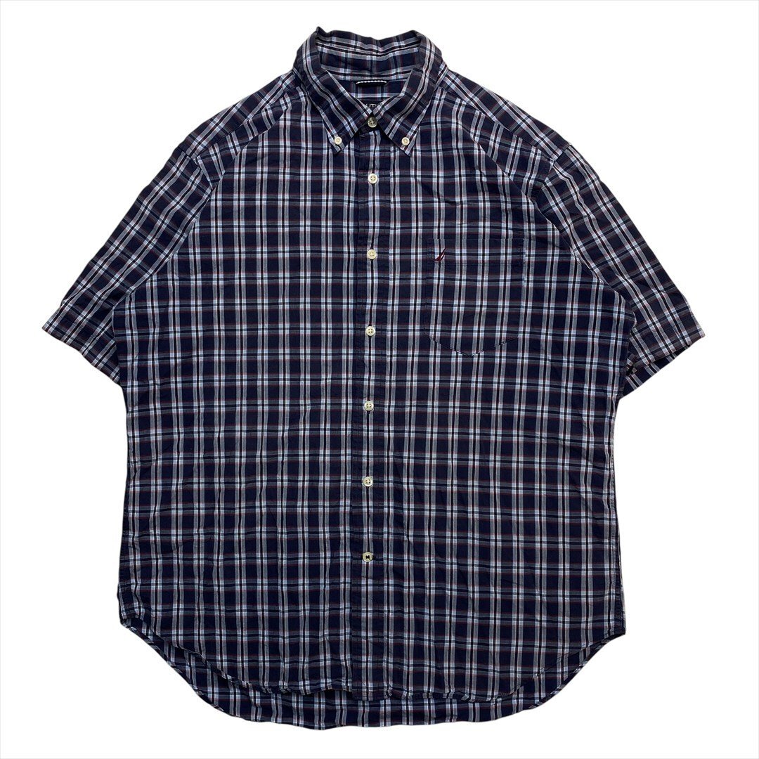 Vintage ノーティカ ボタンダウン コットン シャツ 半袖 チェック NAUTICA 古着 メンズ L BD Short Sleeve ビンテージ ヴィンテージ拍卖