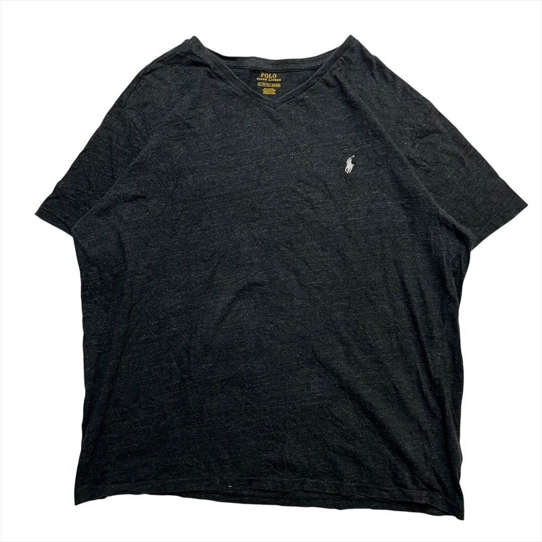 Vintage ポロ ラルフローレン Vネック ワンポイント 刺繍 ロゴ Tシャツ 半袖 ブラック POLO Ralph Lauren 古着 メンズ XL ヴィンテージ拍卖