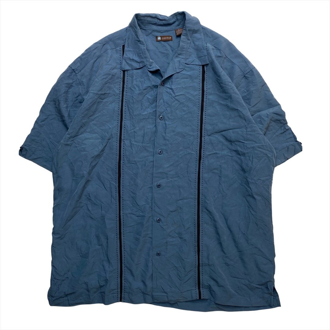 Vintage centro レーヨン ライン アロハ シャツ 半袖 ネイビー 古着 メンズ XL とろみ ビンテージ ヴィンテージ拍卖