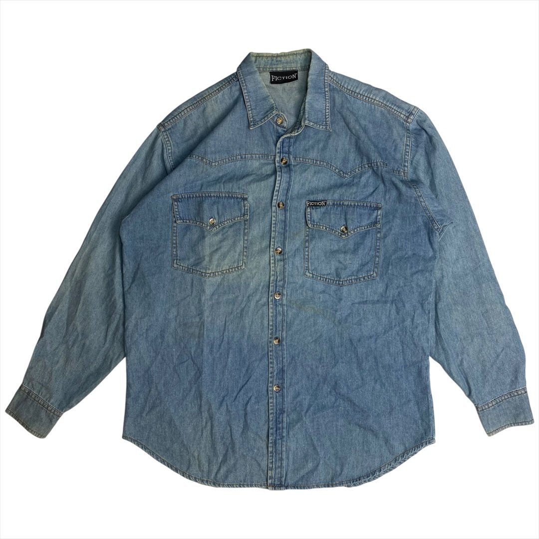 Vintage FICTION ウエスタン デニム シャツ 長袖 ブルー 古着 メンズ FREE ビンテージ ヴィンテージ拍卖