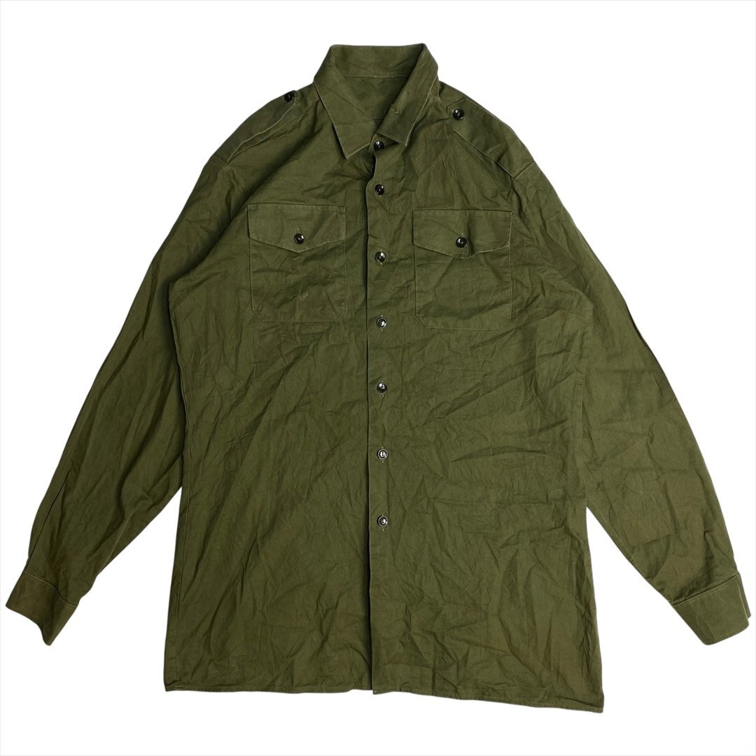 Vintage ミリタリー グランジ リバイバル シャツ 長袖 カーキ Military 古着 メンズ FREE 軍モノ 軍物 ビンテージ ヴィンテージ拍卖