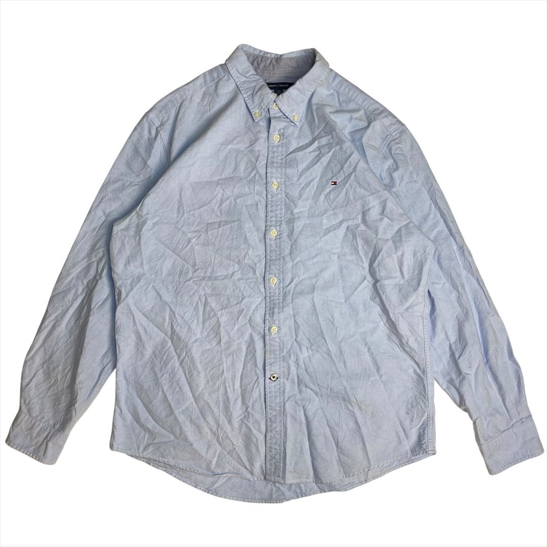 Vintage トミーヒルフィガー オックスフォード ボタンダウン シャツ 長袖 ブルー TOMMY HILFIGER 古着 メンズ XL BD ヴィンテージ拍卖