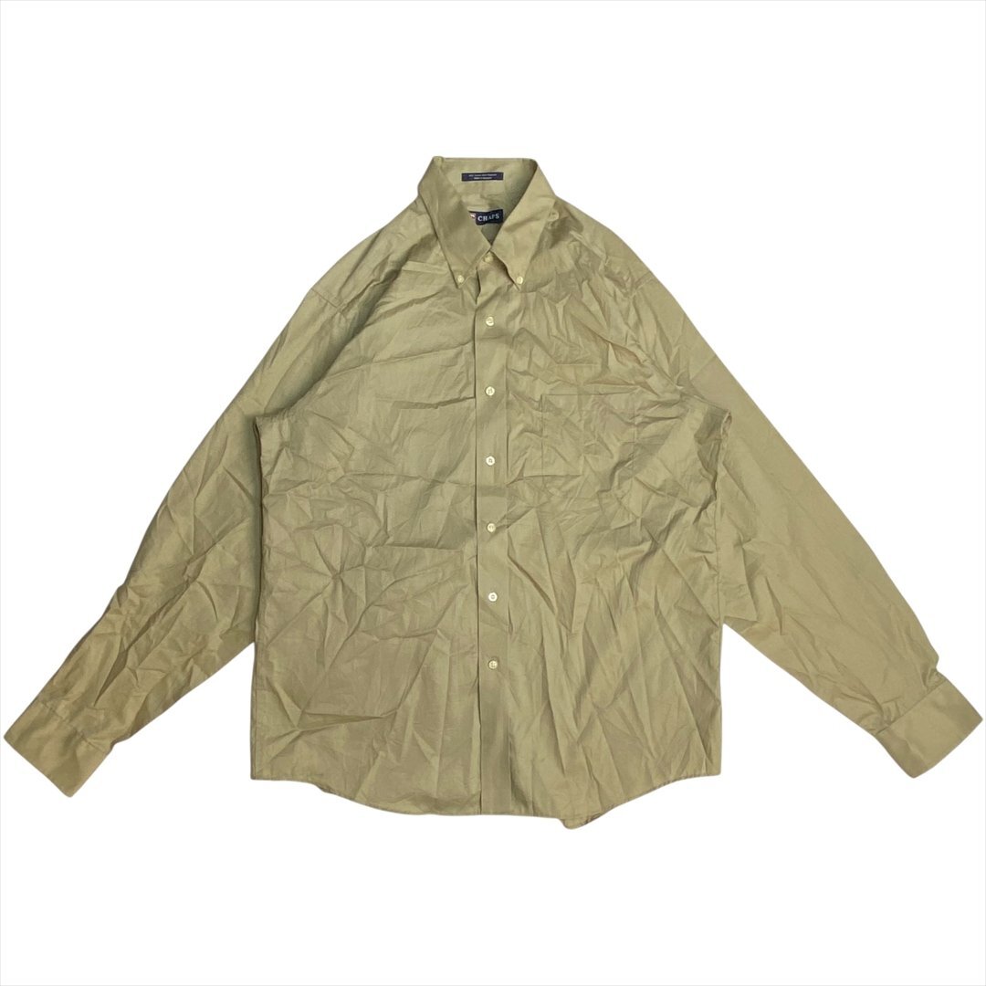 Vintage チャップス ラルフローレン リンクルフリー 無地 ボタンダウン シャツ 長袖 ベージュ CHAPS Ralph Lauren 古着 メンズ L BD拍卖