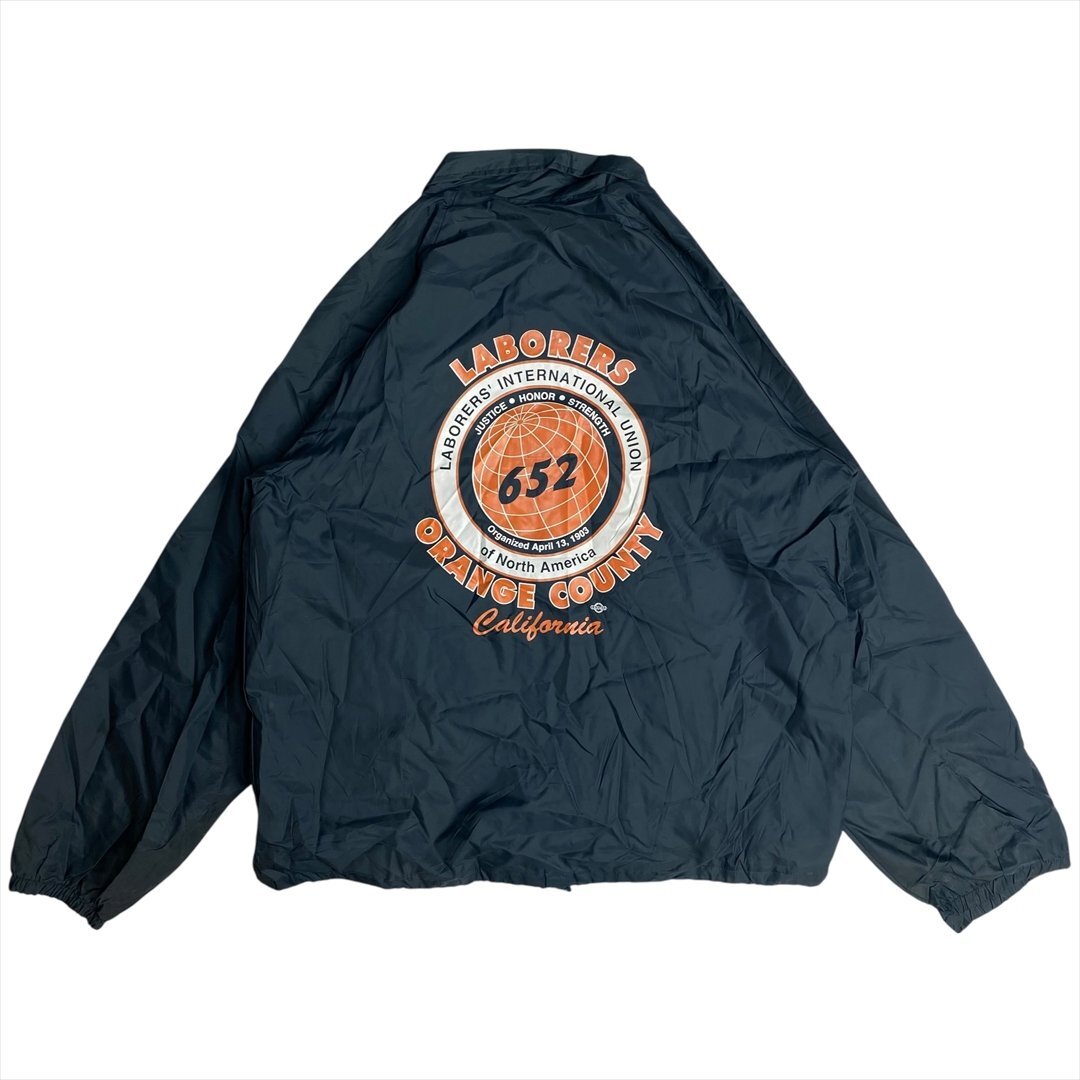 Vintage 90s AUBURN LABORERS' INTERNATIONAL UNION ロゴ ナイロン コーチ ジャケット ネイビー 古着 メンズ L USA製 ヴィンテージ拍卖