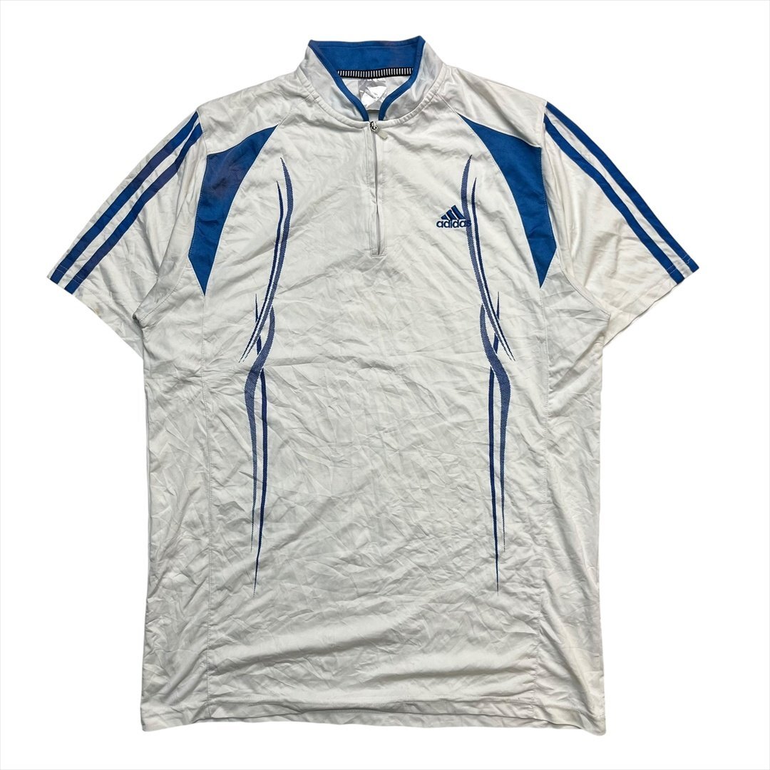 Vintage アディダス ハーフジップ 半袖 ジャージ ホワイト adidas 古着 メンズ 3XL ウィンド ウインド ブレーカー ゴルフ テニス ウェア拍卖