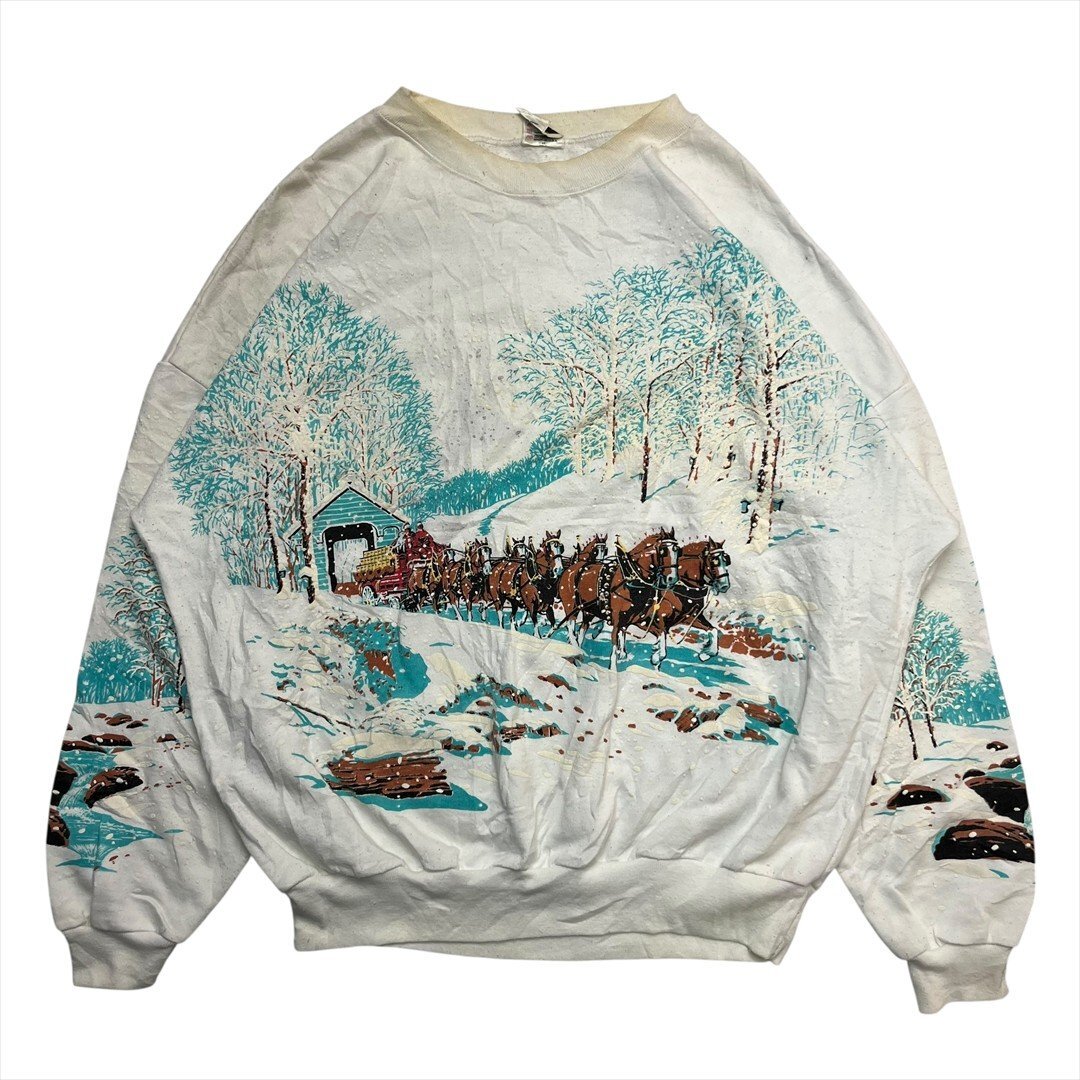 Vintage 90s Lifestyles ウインター アート スウェット トレーナー メンズ FREE ホワイト 古着 USA製 スエット ビンテージ ヴィンテージ拍卖