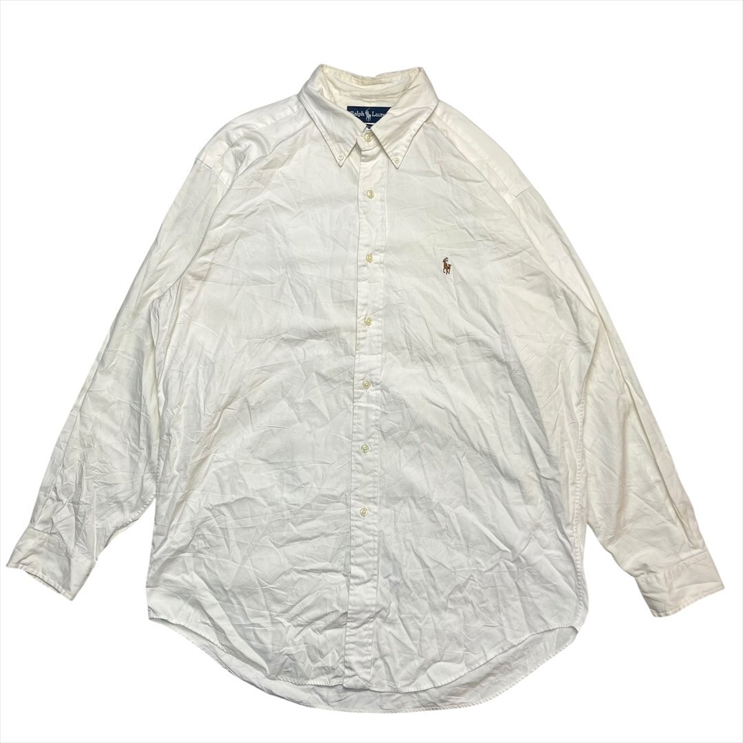 Vintage 90s Ralph Lauren ラルフローレン ボタンダウン コットン シャツ 長袖 メンズ FREE ホワイト 古着 BD ビンテージ ヴィンテージ拍卖