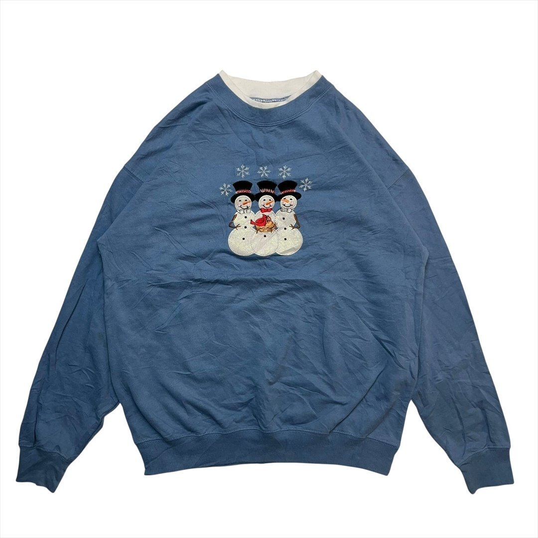 Vintage M&C Sportswear クリスマス 雪だるま 刺繍 ロゴ スウェット トレーナー レディース M ネイビー 古着 ビンテージ ヴィンテージ拍卖