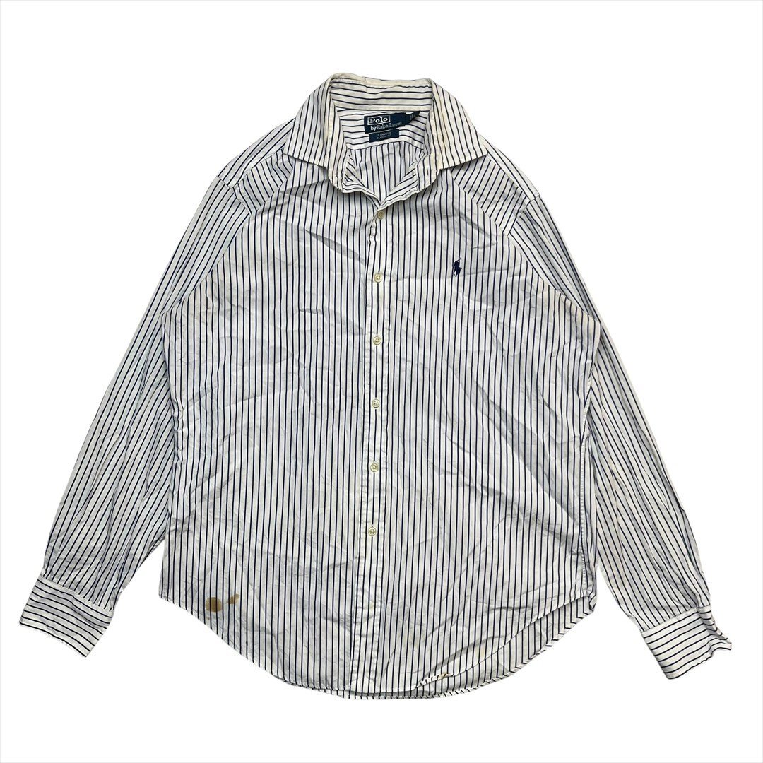 Vintage 90s-00s POLO Ralph Lauren ポロ ラルフローレン レギュラーカラー ストライプ シャツ 長袖 メンズ L ホワイト 古着 ヴィンテージ拍卖