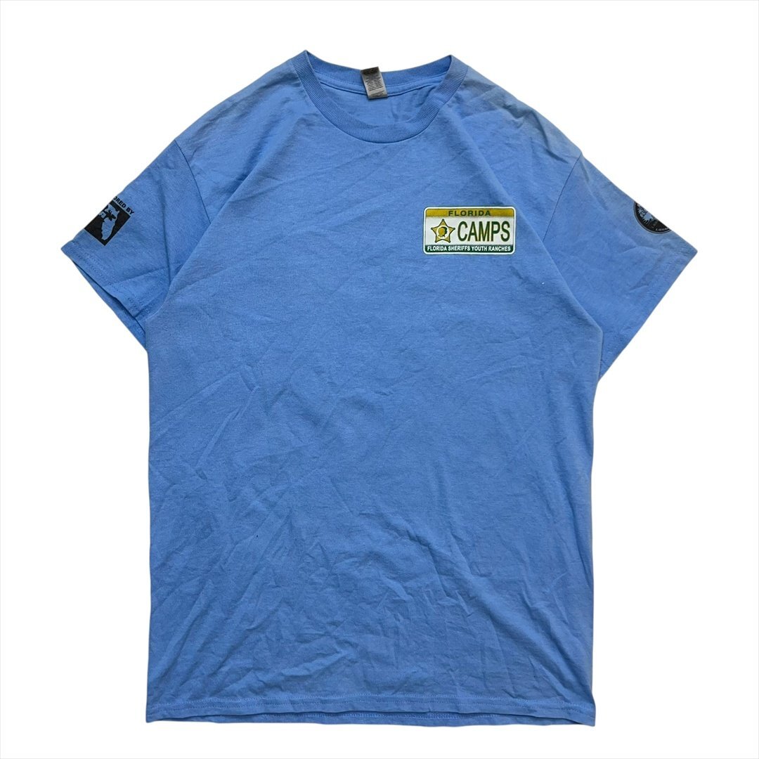 Vintage 90s-00s GILDAN ギルダン フロリダ ユース キャンプ プリント Tシャツ 半袖 メンズ M ブルー 古着 ビンテージ ヴィンテージ拍卖