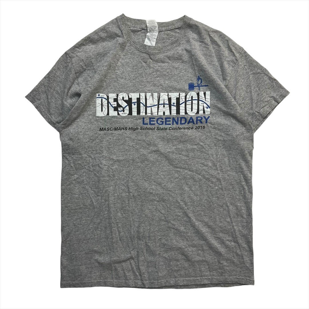 Vintage GILDAN ギルダン DESTINATION LEGENDARY スクール 2016 イベント 記念 ロゴ Tシャツ 半袖 メンズ M グレー 古着 ヴィンテージ拍卖