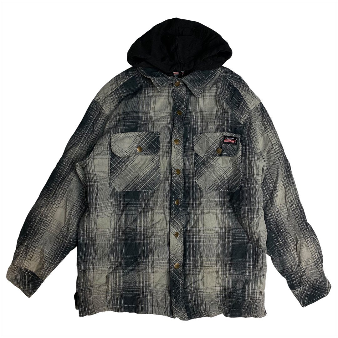 Vintage Dickies ディッキーズ 2way フーディ オンブレチェック ネルシャツ ジャケット メンズ M チェック 古着 中綿 パーカー ビンテージ拍卖