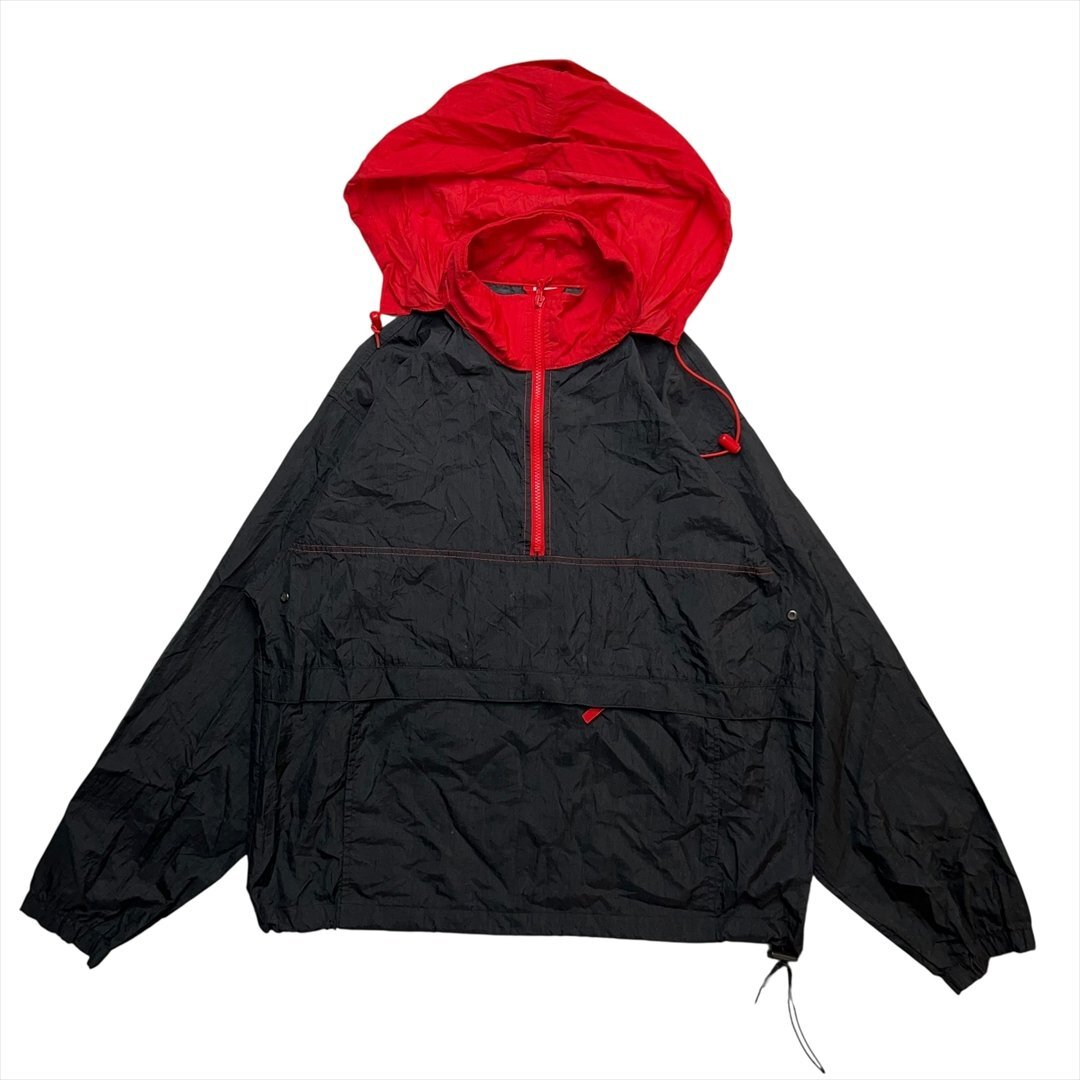 Vintage ハーフジップ ナイロン アノラック パーカー メンズ L ブラック 古着 ウィンド ウインド ブレーカー ヴィンテージ拍卖