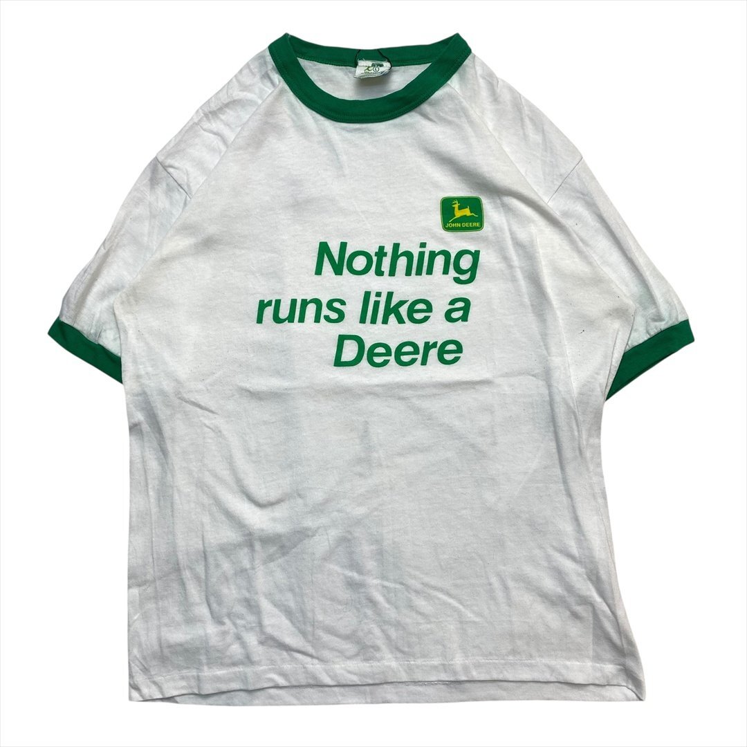 Vintage 80s John Deere Nothing runs like a Deere ロゴ リンガー Tシャツ 半袖 メンズ L ホワイト 古着 USA製 ヴィンテージ ビンテージ拍卖